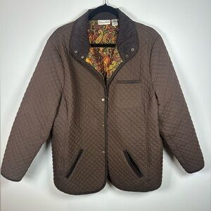 Madison Studio Brown Quilted Jacket Button Up with Paisley Lining Size 22W